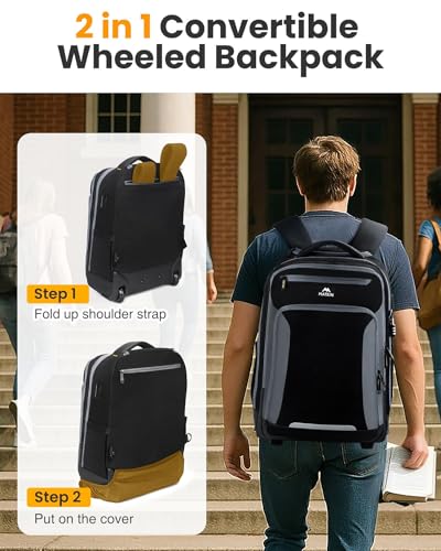 MATEIN Rolling Backpack with Wheels, 17" Roller Carry On Luggage for Travel | 2 in 1 Convertible, Fits 17 Inch Laptop, Flight Approved, Anti Theft, Water Resistant, Wheeled Bookbag for College School