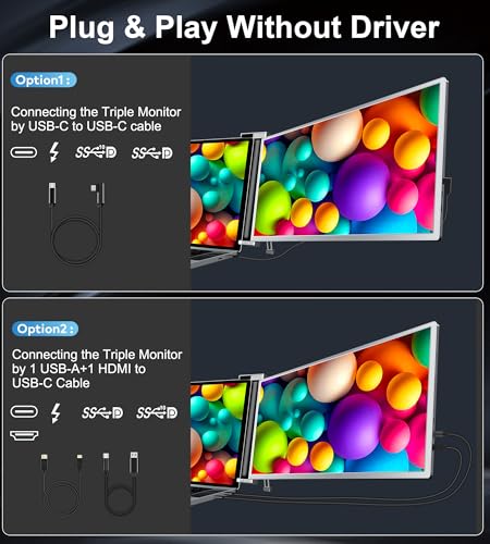 Laptop Screen Extender, 15.6" FHD 1080P IPS Portable Monitor for Laptop, Dual Monitor Extender for 13"-17.3" Laptops, Compatible with MacOS, Windows