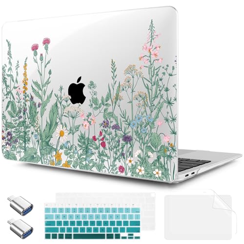 TWOLSKOO for MacBook Air 13.3 inch Case 2021 2020 2019 2018 Release M1 A2337 A2179 A1932 with Touch ID, Plastic Hard Shell Case & Keyboard Cover & Type C Adapter, Botanical Illustration - color: Botanical Illustration