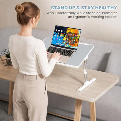 Adjustable Lap Desk, Foldable Laptop Desk for Bed, X-Large Lap Table | 23.6 x 15.7 Inches Bed Laptop Table, Laptop Stand for Couch & Sofa, Laptop Tray for Adults Writing Reading Eating, Gray - color: Gray