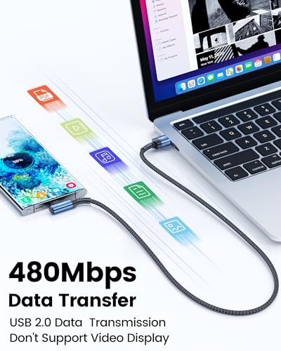 toocki USB C Cable Right Angle, 2-Pack 6.6ft USB A to USB C Charger Cable 90 Degree Braided Fast Charging Carpaly Cord for Samsung Galaxy S23/ S22+/S21+/Note 10, LG V30, Switch | Blue, 90 Degree, Braided, Fast Charging, Carpaly Cord for iPhone17 Series, S