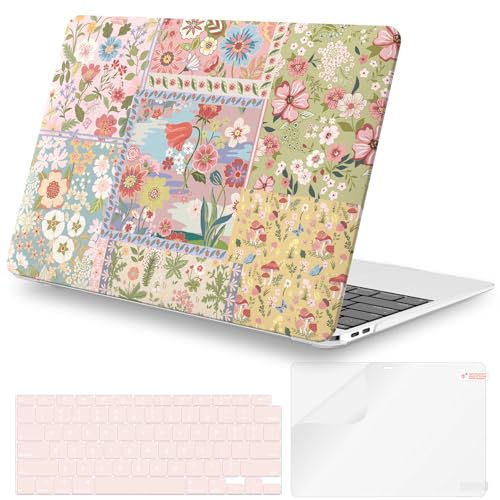 iCasso for MacBook Air 13 inch Case 2020 2019 2018 Release A2337 M1 A2179 A1932, Flower Hard Shell Protective Case for MacBook Air 13.3 inch + Keyboard Cover + Screen Film, Pink - color: 1-Pink Flower