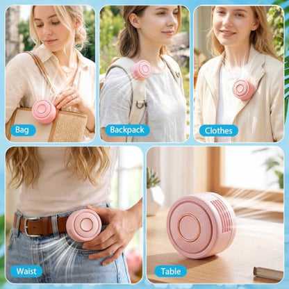 3 Pack Portable Silent Mini Bladeless Fan Clip On Cooling USB Rechargeable Electric Small Fan for Shirt Belt Waist Outdoor Travel Office Summer Wear Personal Use(Pink) - color: Pink