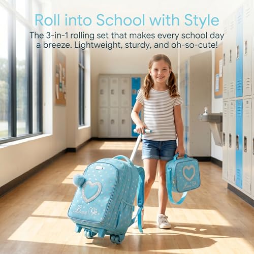 School Bags Kids Rolling Backpack for Girls Kids Luggage Suitcase With Wheels - color: Blue23-3-6