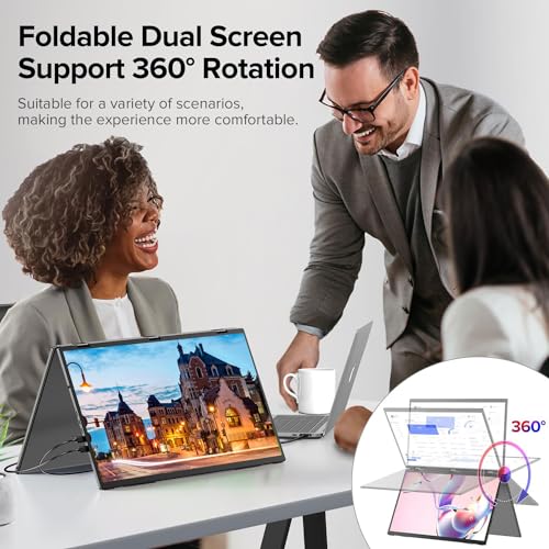 18.5" FHD 1080P Dual Portable Monitor 100% sRGB Laptop Screen Extender, 330° Screen Adjustment & 135° Stand, VESA Mountable, USB-C/HDMI, Travel Monitor for Laptop, Windows