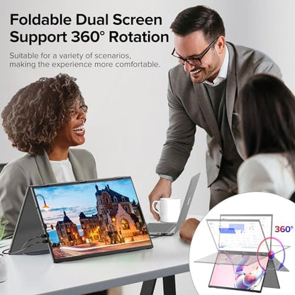 18.5" FHD 1080P Dual Portable Monitor 100% sRGB Laptop Screen Extender, 330° Screen Adjustment & 135° Stand, VESA Mountable, USB-C/HDMI, Travel Monitor for Laptop, Windows