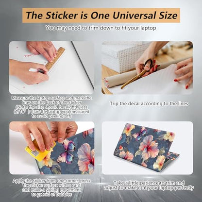 Laptop Skin Sticker for 12.1”-15.6“ Laptops (Fits 13”, 13.3”, 14”, 15”, 15.4”) | Protective Universal Reusable Vinyl Art Decal Cover | Waterproof & Scratch-Resistant-Flower Butterflies - color: Flower Butterflies