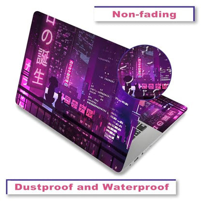 Laptop Skin Sticker Decal,12" 13" 13.3" 14" 15" 15.4" 15.6 inch Laptop Vinyl Skin Sticker Cover Art Protector Notebook PC (2 Wrist Pad Skin Included), Waterproof Removable, Neon Purple Sign City - color: Neon Purple Sign City