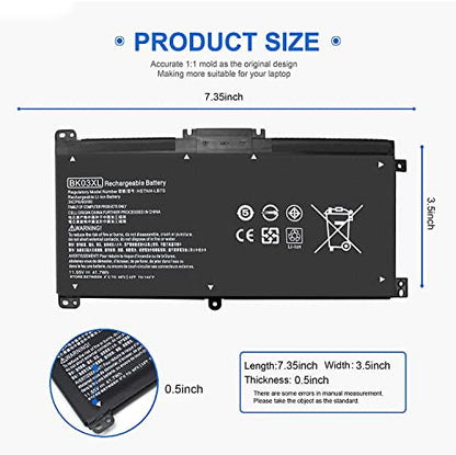916811-855 hp battery, BK03XL Battery for HP Pavilion X360 14m-ba1xx 14-ba2xx 14m-ba0xx 14-ba0xx 14-ba1x 14-ba253cl 14m-ba011dx 14m-ba114dx 14m-ba013dx 14-ba125cl 14m-ba015dx 14-ba051cl 916366-421 - size: 7.35 x 3.5 x 0.5 inches BK03XL BATTERY