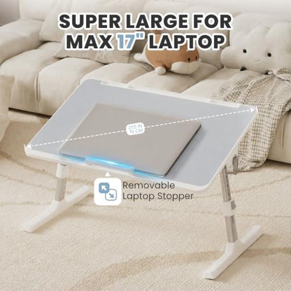 Adjustable Lap Desk, Foldable Laptop Desk for Bed, X-Large Lap Table | 23.6 x 15.7 Inches Bed Laptop Table, Laptop Stand for Couch & Sofa, Laptop Tray for Adults Writing Reading Eating, Gray - color: Gray