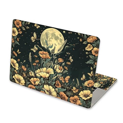 Universal Laptop Skin Sticker for 12/13/14/15.6 Inch Laptops, Reusable Vinyl Laptop Decal Cover, Waterproof Scratch Resistant Notebook Skin with 2 Wrist Pads,Moon Wildflowers - color: Moon Wildflowers