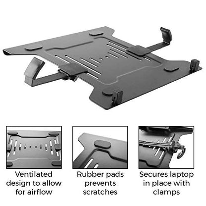 HumanCentric Laptop VESA Mount Tray for Monitor Arms and Stands, Fits 75x75 and 100x100 mm VESA Mount Holes, Fully Secures Laptop with Adjustable Clamps 9.5" to 16.5” Width, Rubber Pads