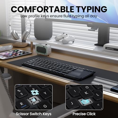 Rechargeable Wireless Keyboard with Touchpad Multi-Device Computer Keyboard with Trackpad 2.4G and Bluetooth Wireless Touch TV Keyboard for PC/Laptop/Tablet/Smart TV