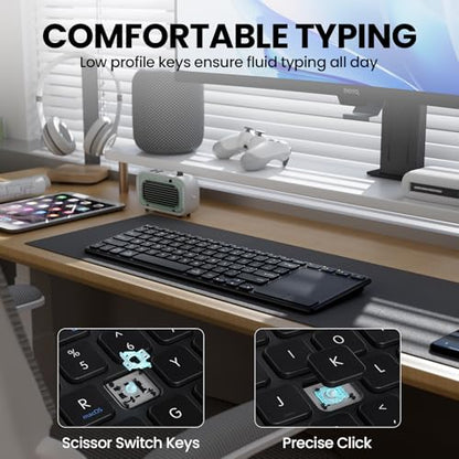 Rechargeable Wireless Keyboard with Touchpad Multi-Device Computer Keyboard with Trackpad 2.4G and Bluetooth Wireless Touch TV Keyboard for PC/Laptop/Tablet/Smart TV