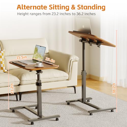 Furist Laptop Lap Desk, Mobile Adjustable Overbed Bedside Table with Wheels, Portable Standing Bed Desk, Rolling lapdesk Lap desks for Adults with Casters& Mouse Pad - color: Light Walnut