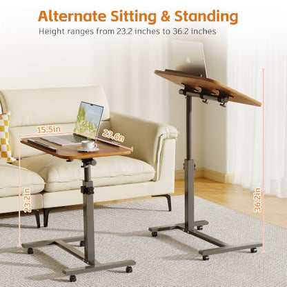 Furist Laptop Lap Desk, Mobile Adjustable Overbed Bedside Table with Wheels, Portable Standing Bed Desk, Rolling lapdesk Lap desks for Adults with Casters& Mouse Pad - color: Light Walnut