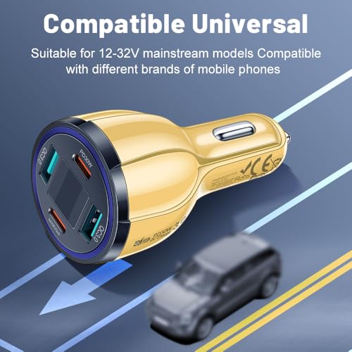 USB C Car Charger Adapter with Voltmeter Compatible with iPhone, Android, Samsung, iPad Pro, PD30W &QC3.0 Multi Port Fast Charging (Yellow) - color: Yellow