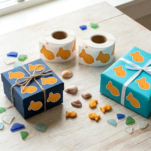 Goldfish Cracker Sticker Roll - 1000 Pcs & 2 Roll Cute Fish Cookie Waterproof Vinyl Reusable Laptop Stickers for Coloring Book Scrapbook Water Bottle Page Activity Pad Birthday Party Favors - style: Goldfish