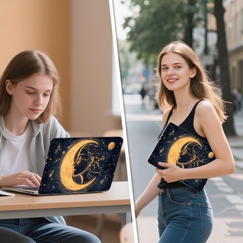 Universal Laptop Skin Sticker Decal, 12"-15.6" Aesthetic Vinyl Wrap, Moon Goddess Face Music Notes Waterproof Notebook Cover Art Protector for MacBook HP Dell Lenovo, Fits 13" 14" 15" 15.6" - color: Moon Goddess Face Music Notes