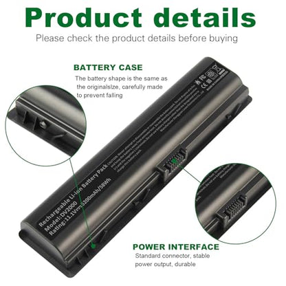 TREE.NB 11.1V 6 Cell Laptop Battery for HP Pavilion DV2000 DV2100 DV2200 DV2400 DV6000 DV6100 DV6300 DV6500 DV6700 Compaq Presario C700 Battery - size: 8.07x2.05x0.83inch DV2000