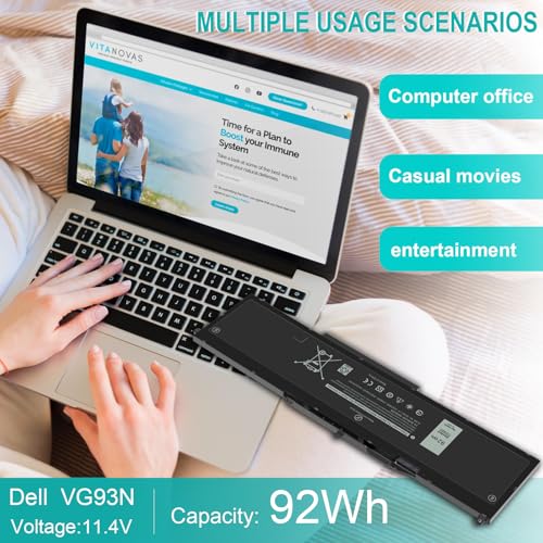 ASUNCELL VG93N 92Wh 6-Cell Laptop Battery Compatible with Dell Precision 15 3520 3530 M3520 M3530 Latitude 5580 5590 5591 E5580 E5590 E5591 Series 0VG93N WFWKK 0WFWKK 11.4V 7666mAh - size: VG93N 12.60 × 6.50 × 0.94 in