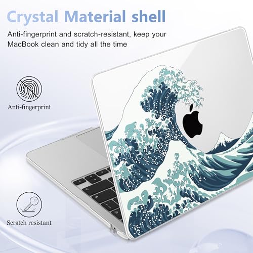 May Chen for MacBook Air 15 inch Case M5 M4 M3 M2 2026 2024-2023, Model A3448 A3241 A3114 A2941, Closes Seamlessly Hard Shell Laptop Cover with Keyboard Cover, Great Wave - color: Great Wave