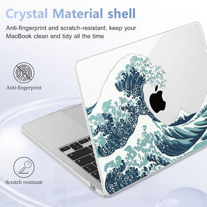 May Chen for MacBook Air 15 inch Case M5 M4 M3 M2 2026 2024-2023, Model A3448 A3241 A3114 A2941, Closes Seamlessly Hard Shell Laptop Cover with Keyboard Cover, Great Wave - color: Great Wave