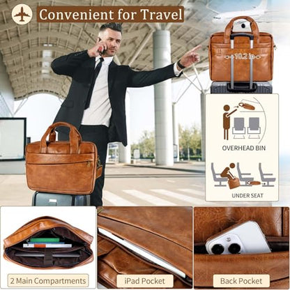 Faux Leather Messenger Bag for Men 15.6 Inch: Laptop Bag Briefcase Computer Handbags Shoulder Crossbody Bag with Padded Laptop Sleeve for Work College Travel, PU Brown - color: Pu Small Brown
