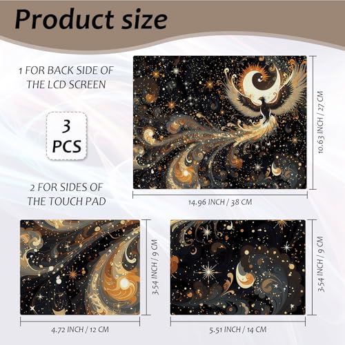 Laptop Skin 12.1-15.6 inch Removable Universal Reusable Laptop Sticker Decal,Waterproof No Residue Vinyl Cover,Scratch-Resistant Cuttable Full Wrap Sticker for Notebook, Black and Gold Phoenix - color: Black And Gold Phoenix
