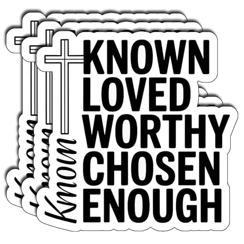 (3Pcs) Known Loved Worthy Chosen Enough Stickers Christian Inspirational Bible Verse Quote Religious Scripture Prayer Gifts Waterproof Vinyl Decal for Kindle Water Bottle Bumper Phone Laptop Size 3" - color: Known Loved Worthy Chosen Enough