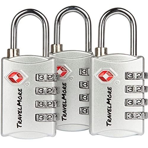 3 Pack TSA Luggage Locks with 4 Digit Combination – Heavy Duty Set Your Own Padlocks for Travel, Baggage, Suitcases & Backpacks - Silver - color: Silver, size: 3 Pack