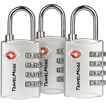 3 Pack TSA Luggage Locks with 4 Digit Combination – Heavy Duty Set Your Own Padlocks for Travel, Baggage, Suitcases & Backpacks - Silver - color: Silver, size: 3 Pack