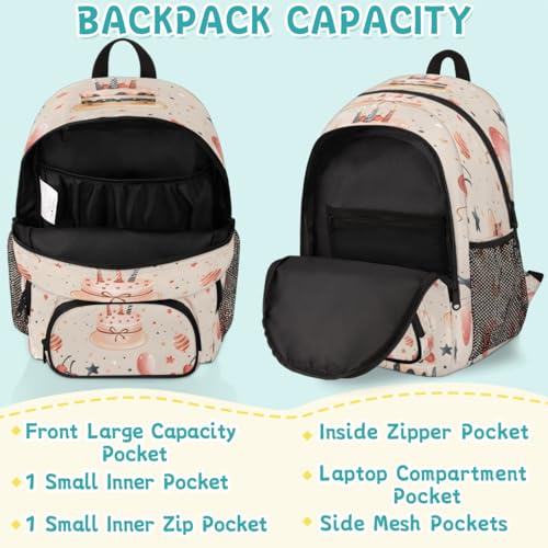 Happy Birthday Laptop Backpack for Women Men, 18.3 Inch Travel Work Backpacks, Cute Cake Waterproof Computer Casual Daypack Nurse Teacher Bags - color: Multicolor 18
