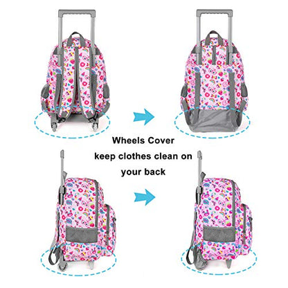 Tilami Rolling Backpack 18 inch Double Handle with Lunch Bag Wheeled Kids Backpack for Girls and Boys, Pink Cat - color: Pink Cat
