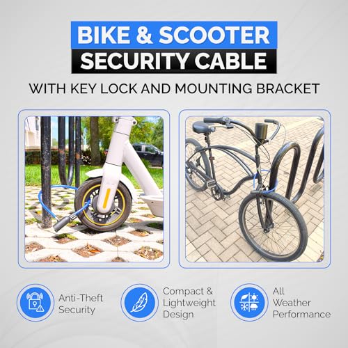 Bike Security Cable Lock Kit (2' or 4') with Keys, 4' | Weatherproof, Vinyl Coated, 10mm Security Cable, Mounting Bracket, Compact, Anti-Theft Protection, Bikes, Bicycles, Scooters - size: 4ft