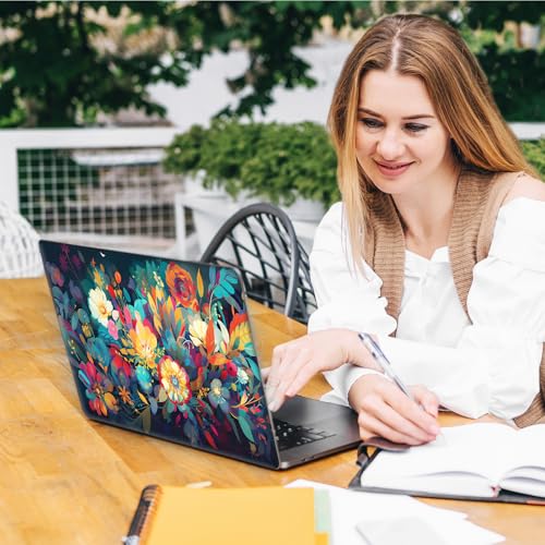Laptop Skin Sticker Decal, Universal Reusable Vinyl Laptop Cover for 12" 13" 13.3" 14" 15" 15.4" 15.6" Notebook PC, Reusable Waterproof Scratch-Resistant with 2 Wrist Pads,Flowers Watercolour - color: Flowers Watercolour