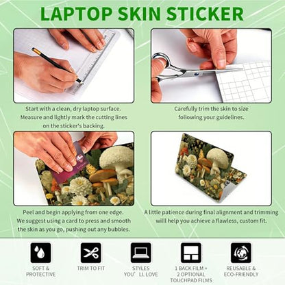 Laptop Skin Sticker Decal, Universal Protective Cover Fit 12 13 14 15.6 Inch Notebook, Reusable Water-Resistant Vinyl Decal w/ 2 Wrist Pads for Business Travel Office, Mushroom Daisy - color: Mushroom Daisy