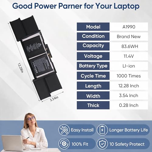 A1990 A1953 Battery Replacement for MacBook Pro 15" A1990 (Mid 2018 2019) | EMC 3215 3359 MV902LL/A MV912LL/A MV922LL/A MV932LL/A MV942LL/A MV952LL/A MR962LL/A MV962LL/A MV972LL/A MV902B/A ﻿ - size: 12.28*3.54*0.28inch A1990