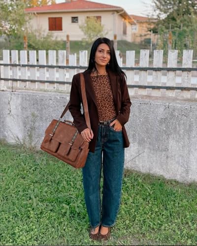 Messenger Bag for Women, 17L Leather Satchel Backpack Purse | Large Laptop Briefcase Multi Pocket Shoulder Bags, Spacious Compartments for Office, Travel, Work, Business, Daily Gift - color: 1 Brown Retro Style