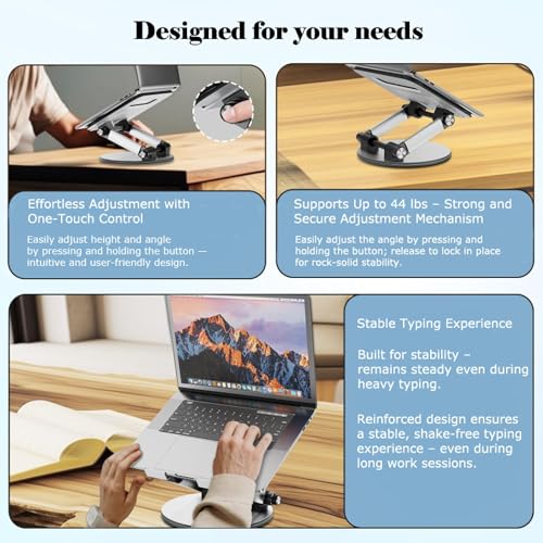 Adjustable Ergonomic Laptop Stand – Heavy-Duty Aluminum Holder with One-Button Angle Control, Supports 17” Devices