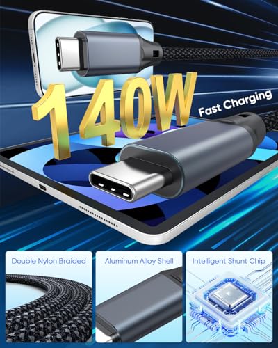 4FT 2-in-1 USB C to Dual USB C Cable, 140W USB C Splitter Cable for MacBook Pro, Intelligent Power Distribution 100W+40W or 65W+65W, Fast Charging Cord for Laptop, Tablet, Phone (Nylon Braided) - size: 4FT