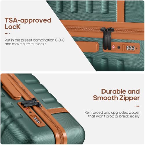 UKEIN Luggage Sets 3 Piece, Carry On Luggage 20In With Spinner Wheels,PC Hardside Suitcase Set with TSA Lock,Durable Carry On Suitcase With Travel Backpack for Men (Green, 3 piece set (20inch)) - color: Green, size: 3 piece set (20inch)
