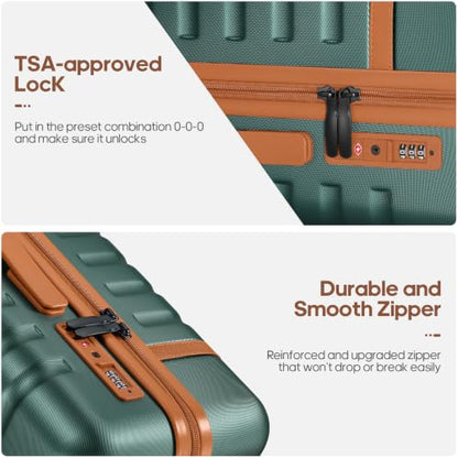 UKEIN Luggage Sets 3 Piece, Carry On Luggage 20In With Spinner Wheels,PC Hardside Suitcase Set with TSA Lock,Durable Carry On Suitcase With Travel Backpack for Men (Green, 3 piece set (20inch)) - color: Green, size: 3 piece set (20inch)
