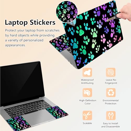 Laptop Skin Sticker Decal 15.6 Inch,12 13 13.3 14 15 15.6 in Laptop Netbook Skins for Notebook,Art Decal Removable Waterproof Scratch Resistant,Universal Vinyl Cover,Colorful Glitter Paw - color: Colorful Glitter Paw