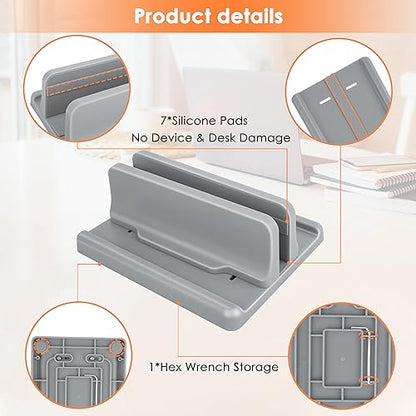 Vertical Laptop Stand, ABS Plastic, Adjustable Dock up to 15 inch PC Desk Space Saver for MacBook/Surface/iPad/mini PC (Space Grey) - color: Space Grey