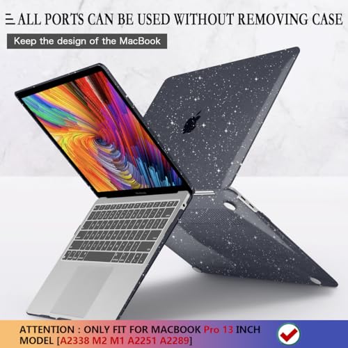 CISSOOK Black Glitter Case for MacBook Pro 13 Inch 2025-2020 Release Model A2338 A2251 A2289 with Touch Bar, Bling Hard Shell Cover Keyboard Skin for MacBook Pro 13 M1 M2 Sparkly | 4in1 Set Bling Hard Shell Cover Keyboard Skin for MacBook Pro 13 M1 M2 A23