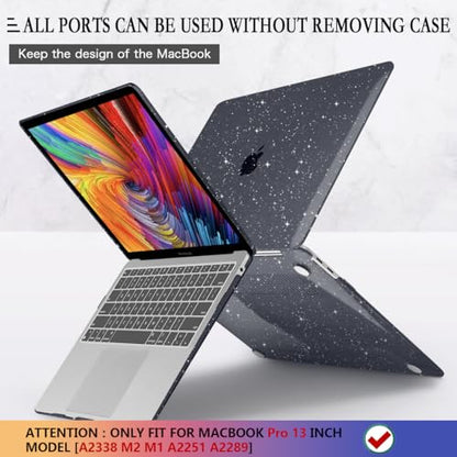 CISSOOK Black Glitter Case for MacBook Pro 13 Inch 2025-2020 Release Model A2338 A2251 A2289 with Touch Bar, Bling Hard Shell Cover Keyboard Skin for MacBook Pro 13 M1 M2 Sparkly | 4in1 Set Bling Hard Shell Cover Keyboard Skin for MacBook Pro 13 M1 M2 A23