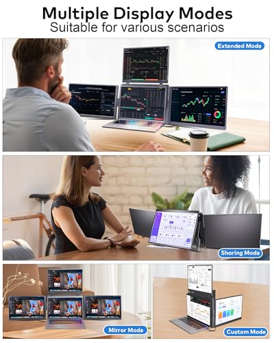 16" Triple Screen Monitor Extender, Quad Monitors for 14-18.5" Laptops | 1 Cable for 3 Screens Portable Monitor, Travel Screen Extender, Compatible with Win MacOS, FHD 1200P IPS, USB-C/HDMI-S788 Pro