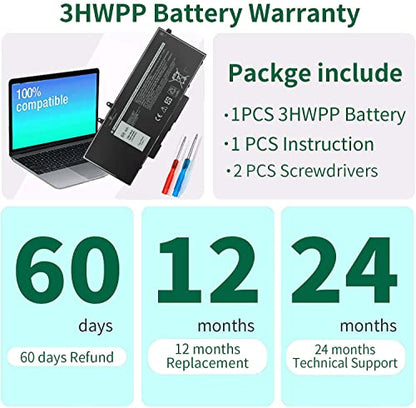 68Wh 3HWPP Replacement Battery for Dell Latitude 5410 5510 5501 5401 5411 | 5511 Precision 3541 3551,Inspiron 7706 2-in-1, Inspiron 17 7500 7506 2-in-1 Black 03HWPP 10X1J N2NLL 1VY7F 451-BCMN 15.2V - size: 9.38*4.13*0.25inch 3HWPP