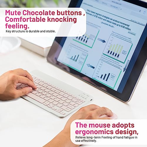 Bluetooth Keyboard and Mouse Combo Rechargeable Portable Wireless Keyboard Mouse Set for Apple iPad iPhone iOS 13 and Above Samsung Tablet Phone Smartphone Android Windows (10 inch Pink) - color: pink
